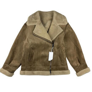 MNG Mango Faux Sherling-Lined Jacket Brown Size XS